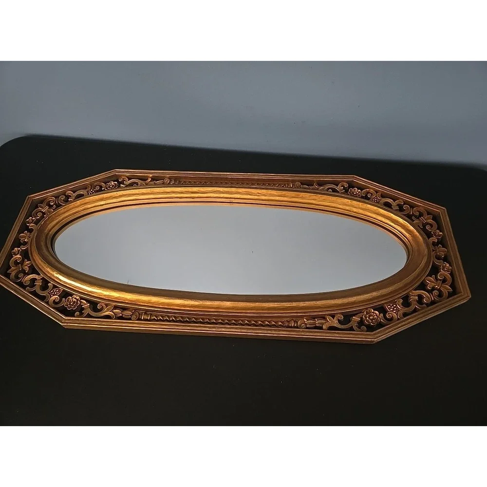 Vtg MCM Hollywood Regency Gold Octagon Wall Mirror Syroco Long Skinny Ornate '64